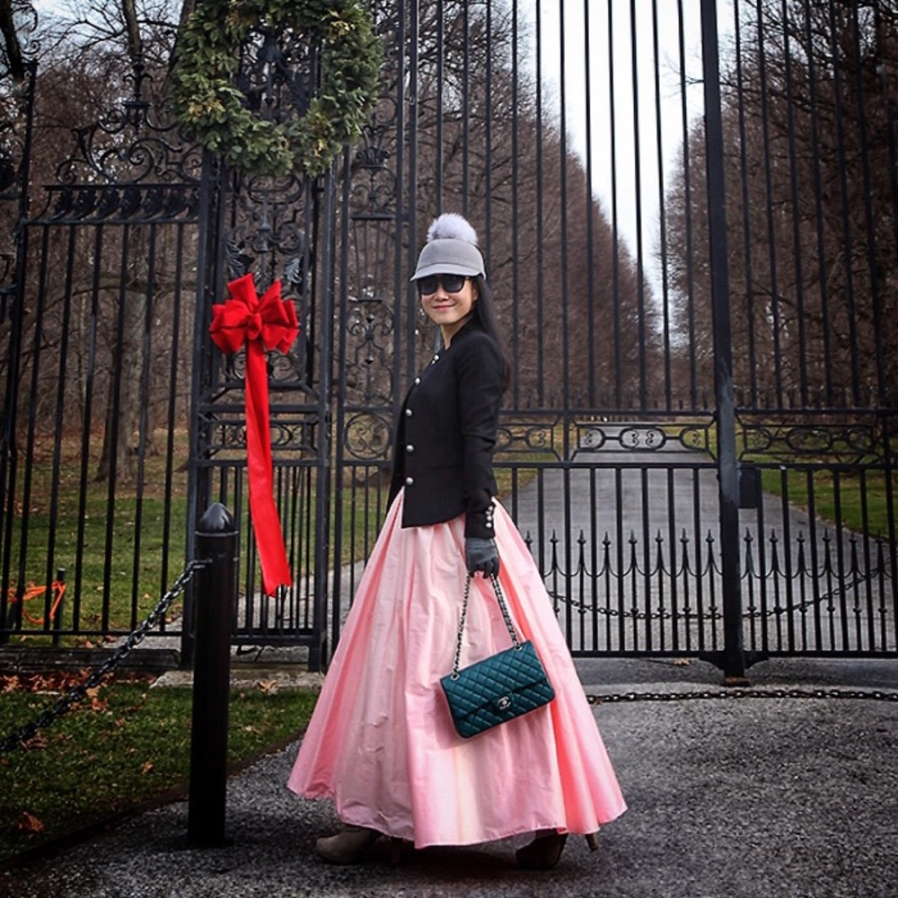 Custom made Elena do Vale pink black beaded dress